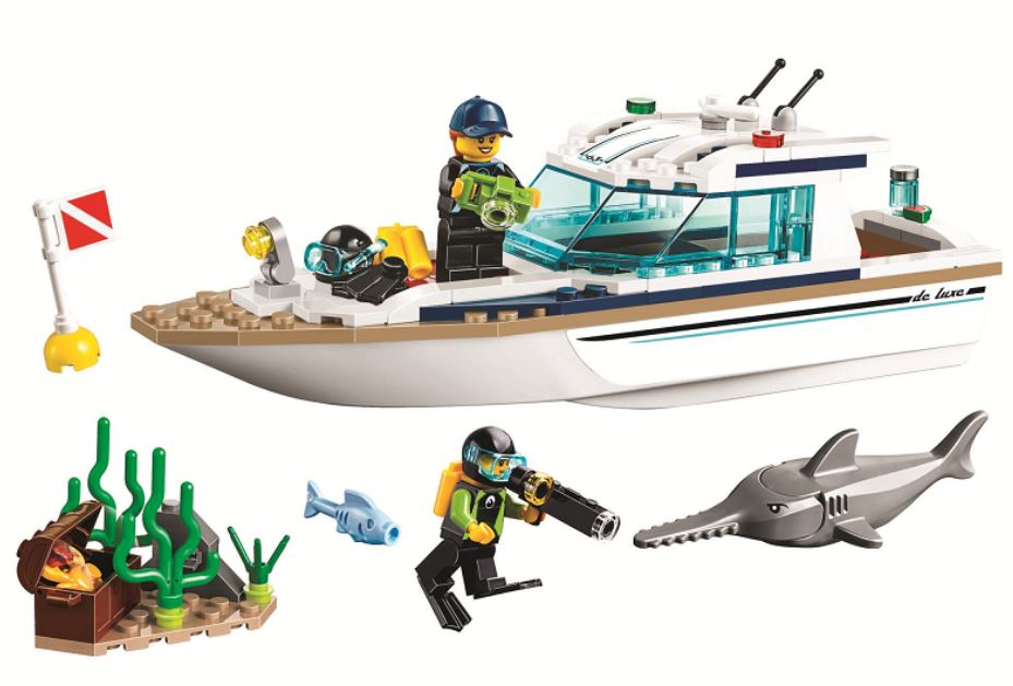 乐翼11221 城市系列 阳光潜水艇 船 鲨鱼 潜水员 拼装积木